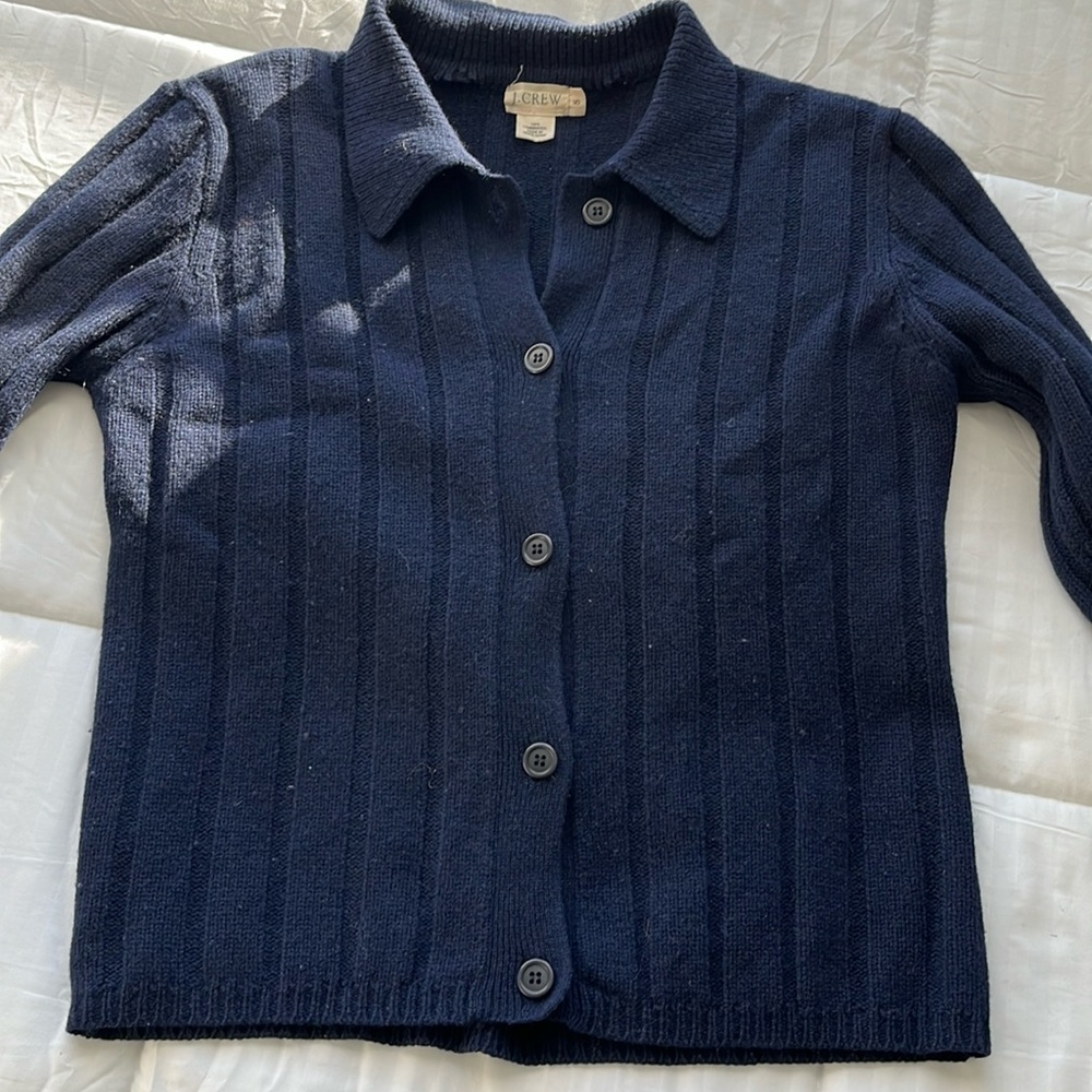 J.Crew Women’s Vintage Navy Blue 100% Lambswool button sweater 1990’s Size S